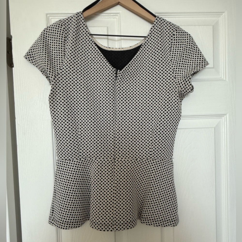 Banana Republic Black and White Geometric Peplum Blouse